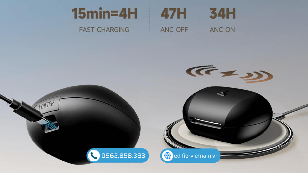Tai nghe Bluetooth True Wireless Edifier NEOBUDS PLUS sở hữu thời lượng pin ấn tượng
